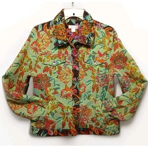 Womens Blazer Jacket Medium Y2k Tapestry Brocade Southwestern Floral Boho Chic